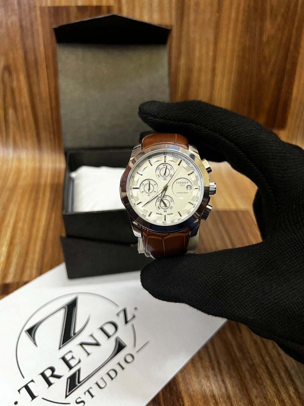 Tissot Couturier Chronograph Men's Watch Silver Case & Brown Leather Strap