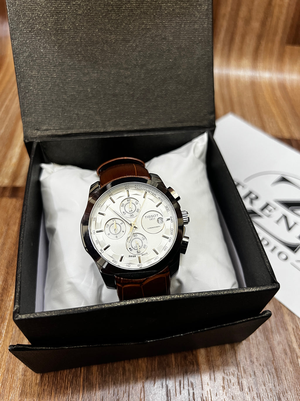 Tissot Couturier Chronograph Men's Watch Silver Case & Brown Leather Strap