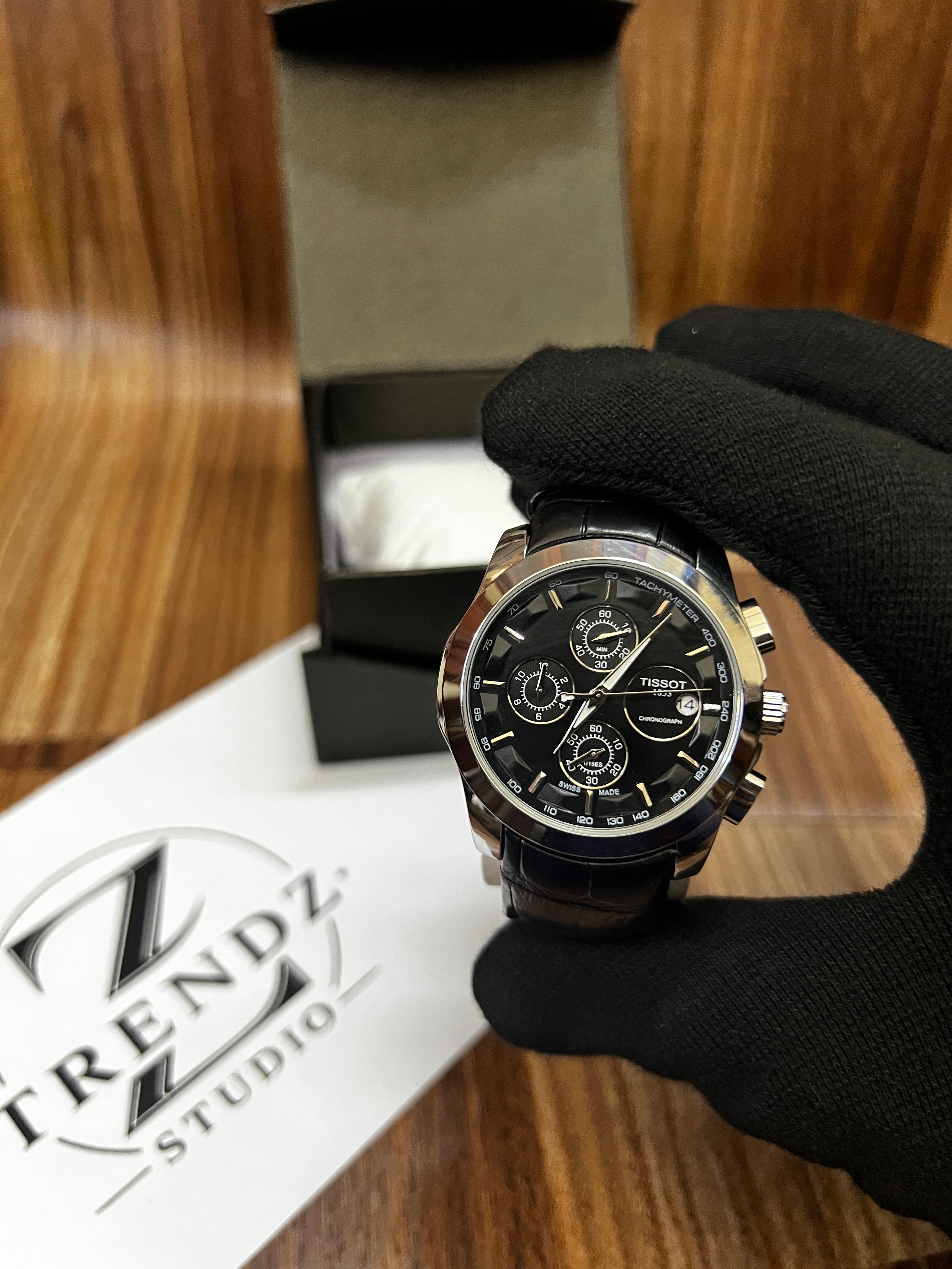 Tissot Couturier Chronograph Men's Watch Silver Case & Black Leather Strap