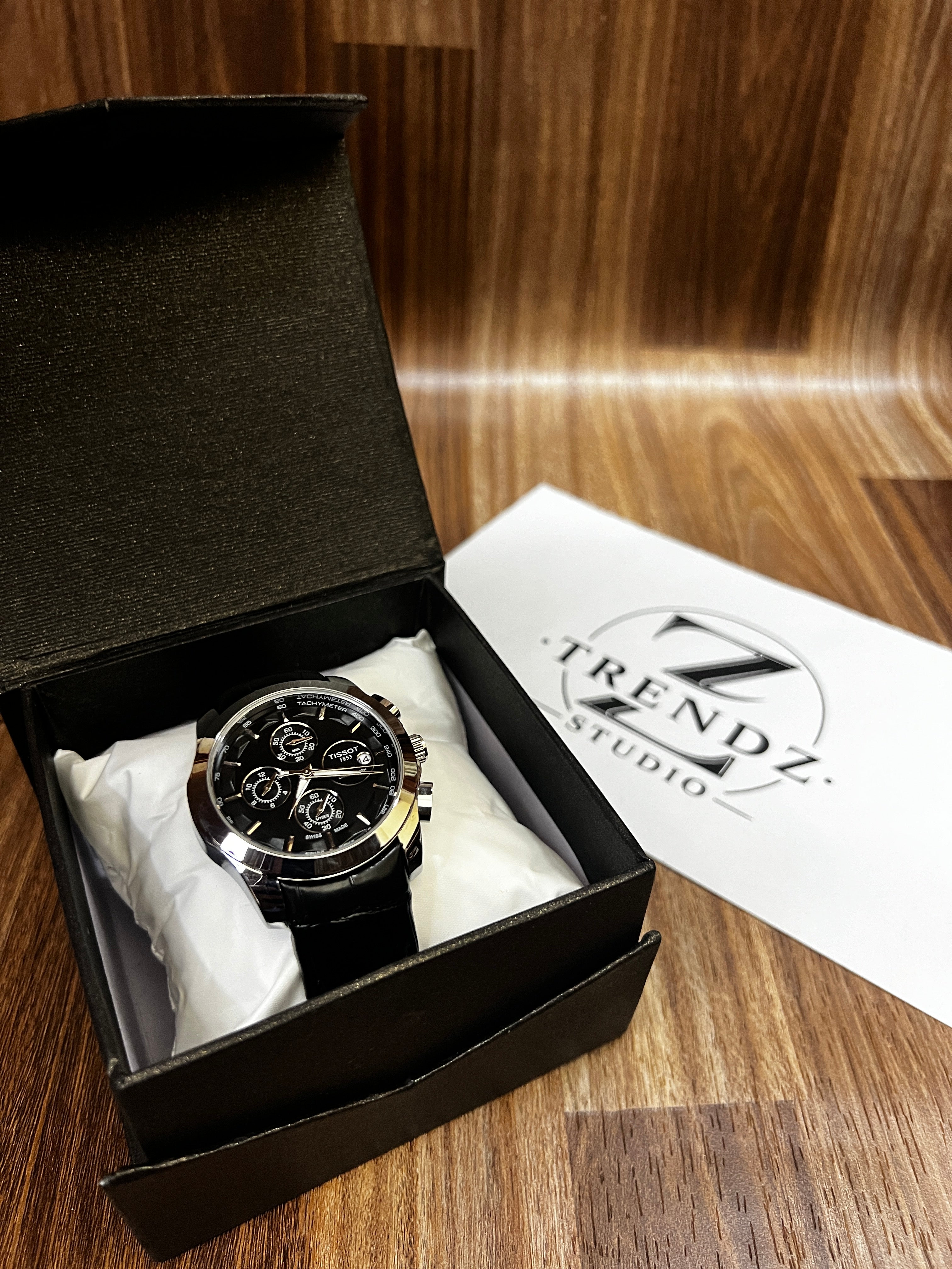 Tissot Couturier Chronograph Men's Watch Silver Case & Black Leather Strap