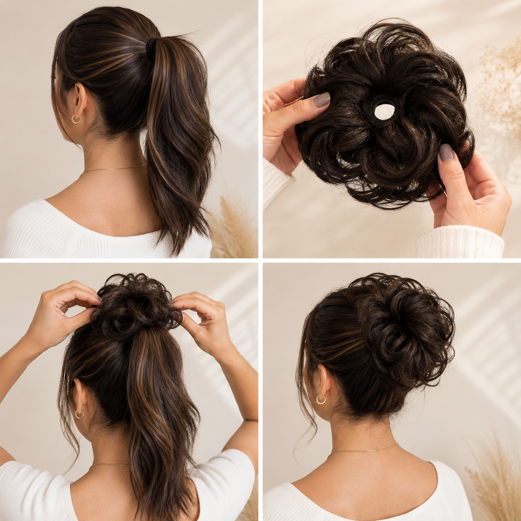 Natural Messy Hair Bun Dark Brown Scrunchie