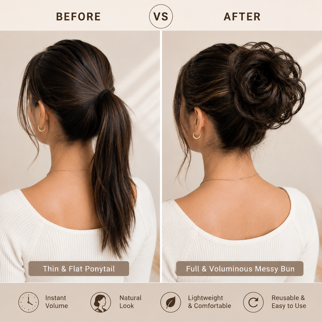 Natural Messy Hair Bun Dark Brown Scrunchie