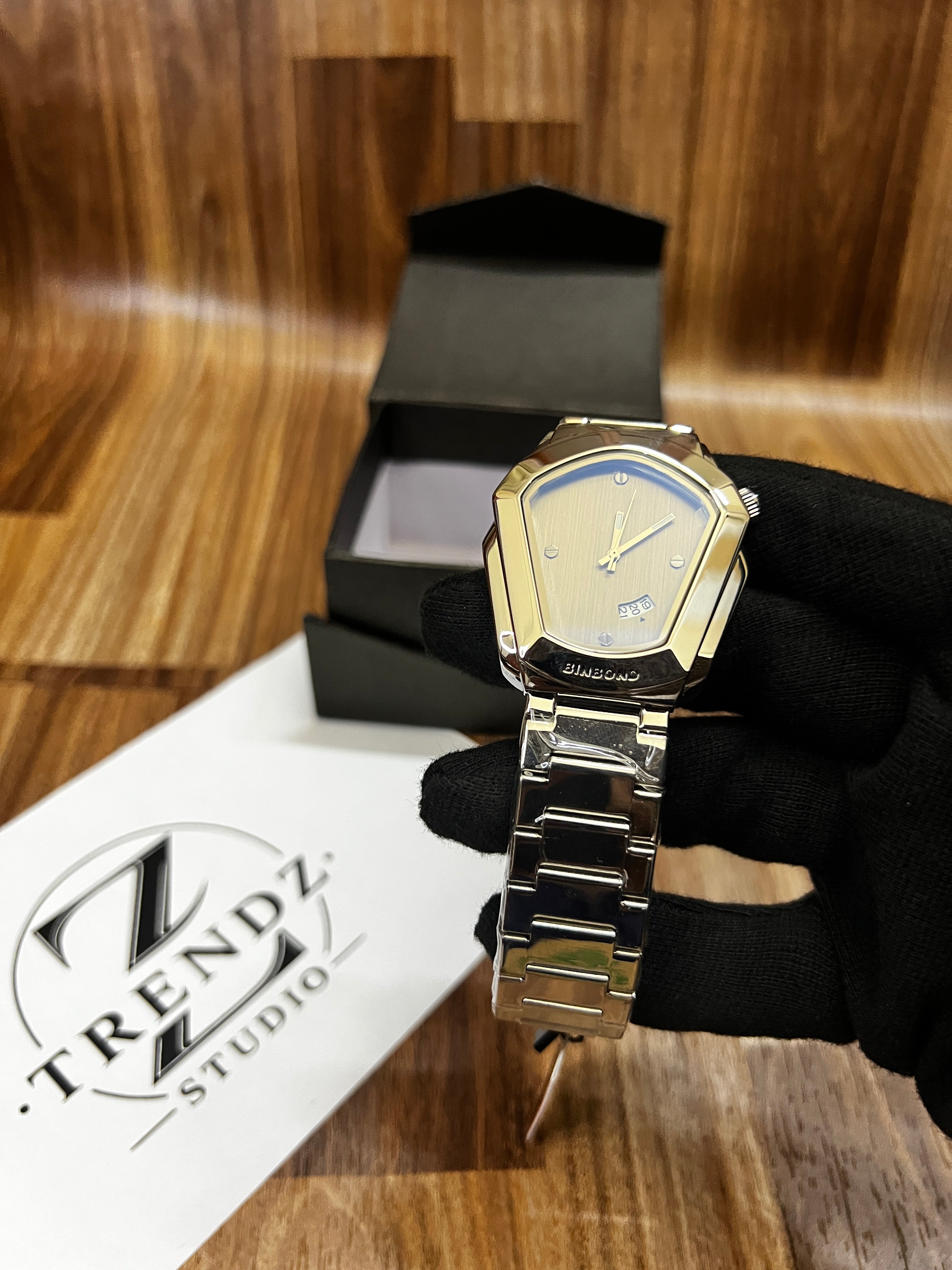 Bin Bond Silver Watch for Men – Luxury Stainless Steel Quartz Wrist Watch