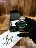 Silver Watch with Green Dial for Men – Luxury Round Stainless Steel Quartz Wrist Watch Pakistan (Tissot Style)
