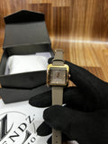 Women’s Square Dial Watch Taupe Grey Leather Strap Rose Gold Case