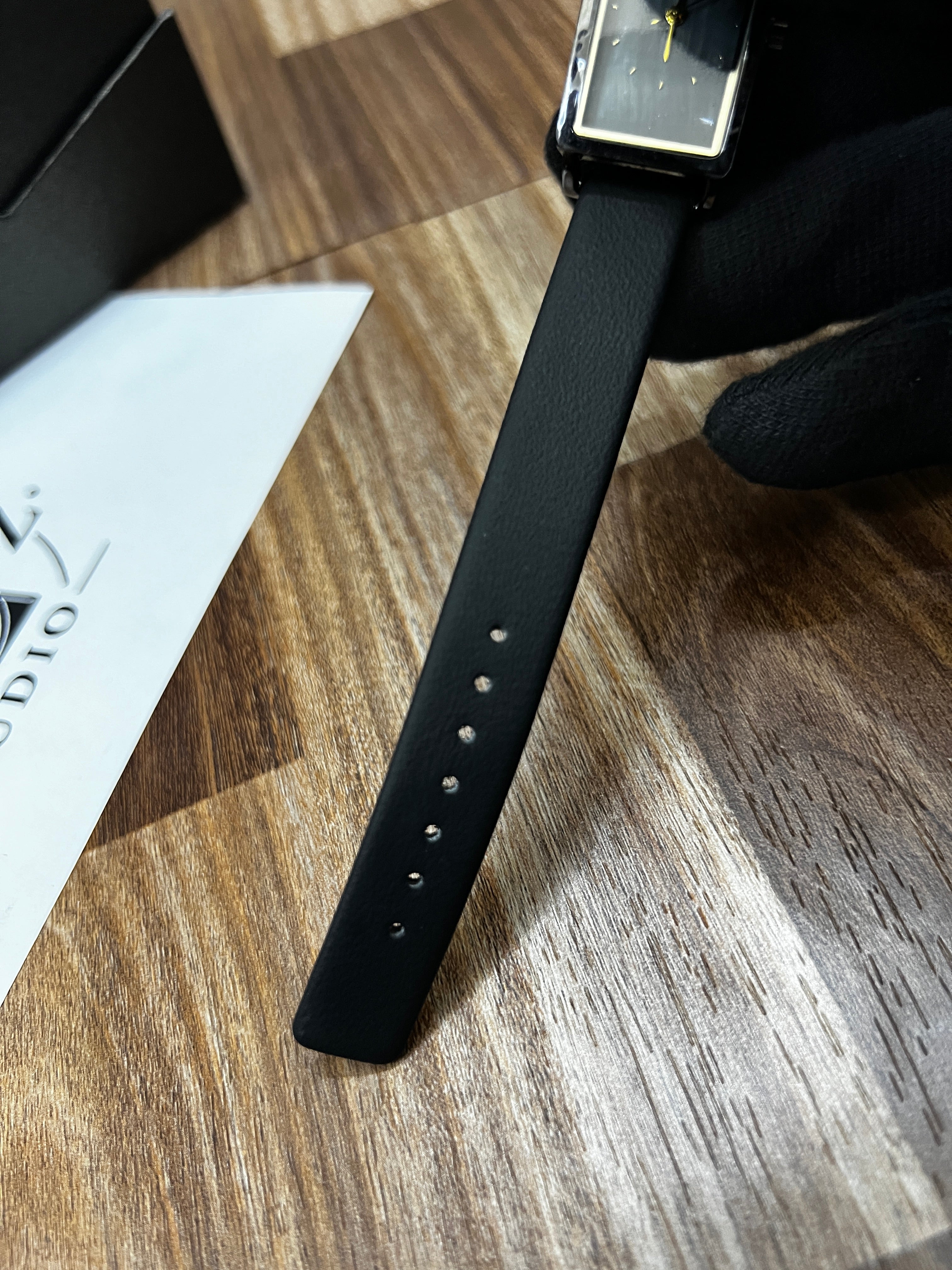 XENLEX Black Rectangular Minimalist Leather Strap Watch