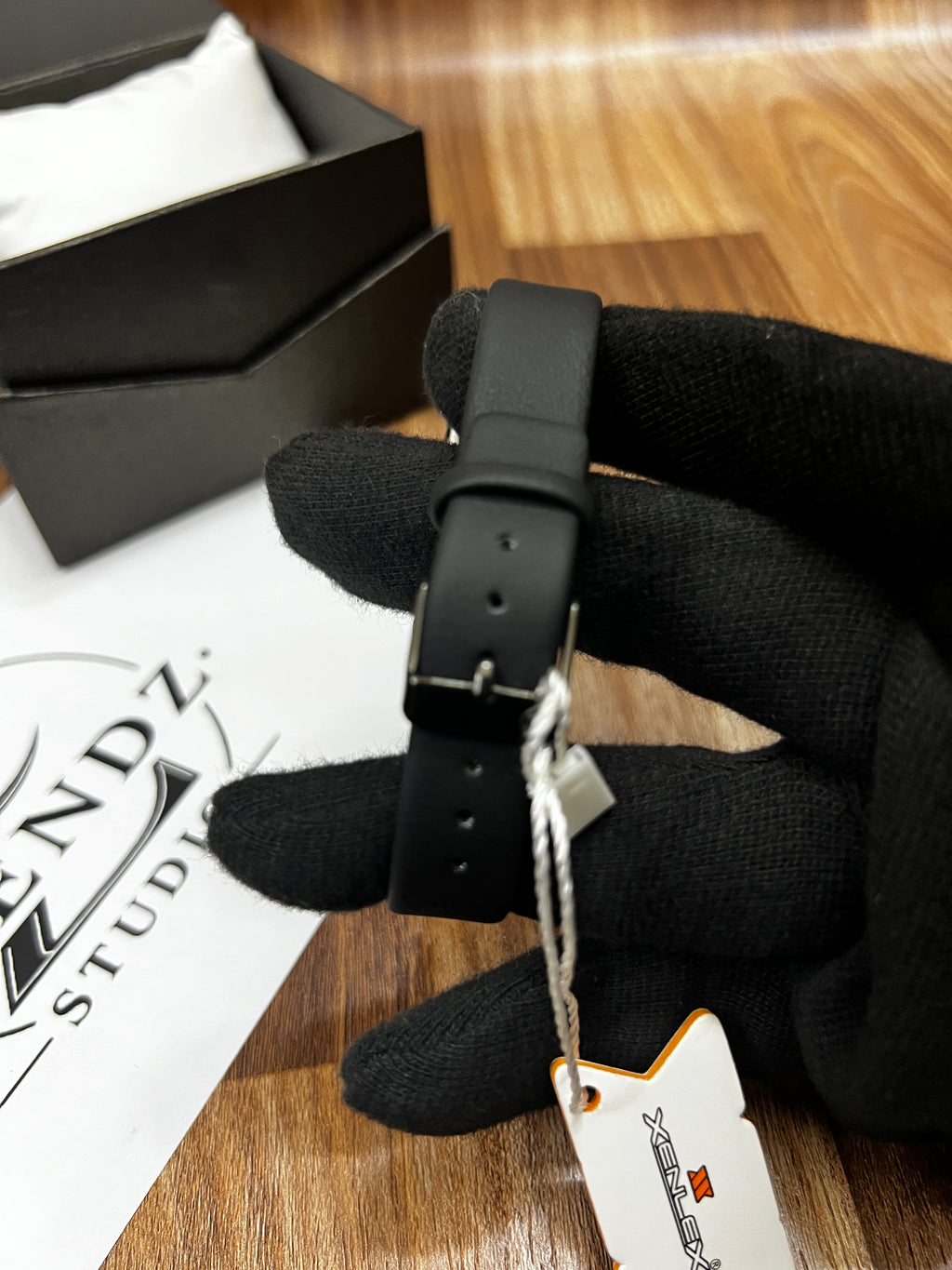 XENLEX Black Rectangular Minimalist Leather Strap Watch