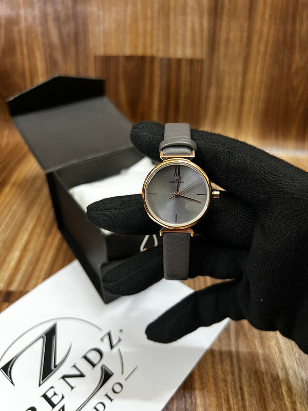 XENLEX Grey Dial Leather Watch