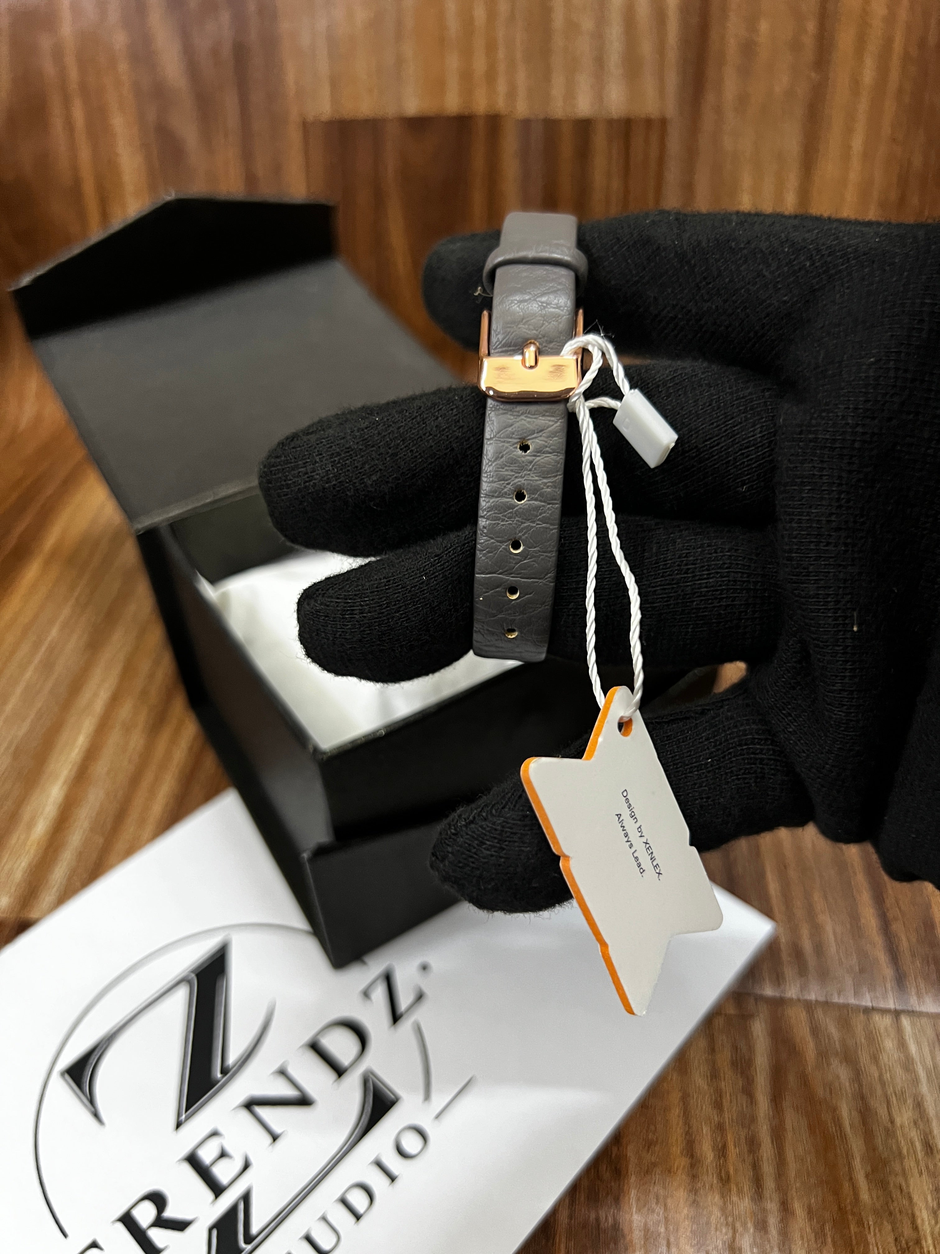 XENLEX Rose Gold Grey Leather Watch Women
