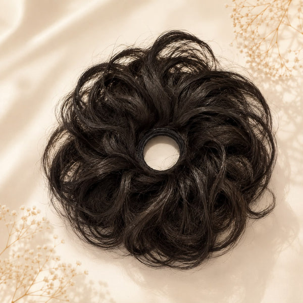 Natural Messy Hair Bun Dark Brown Scrunchie