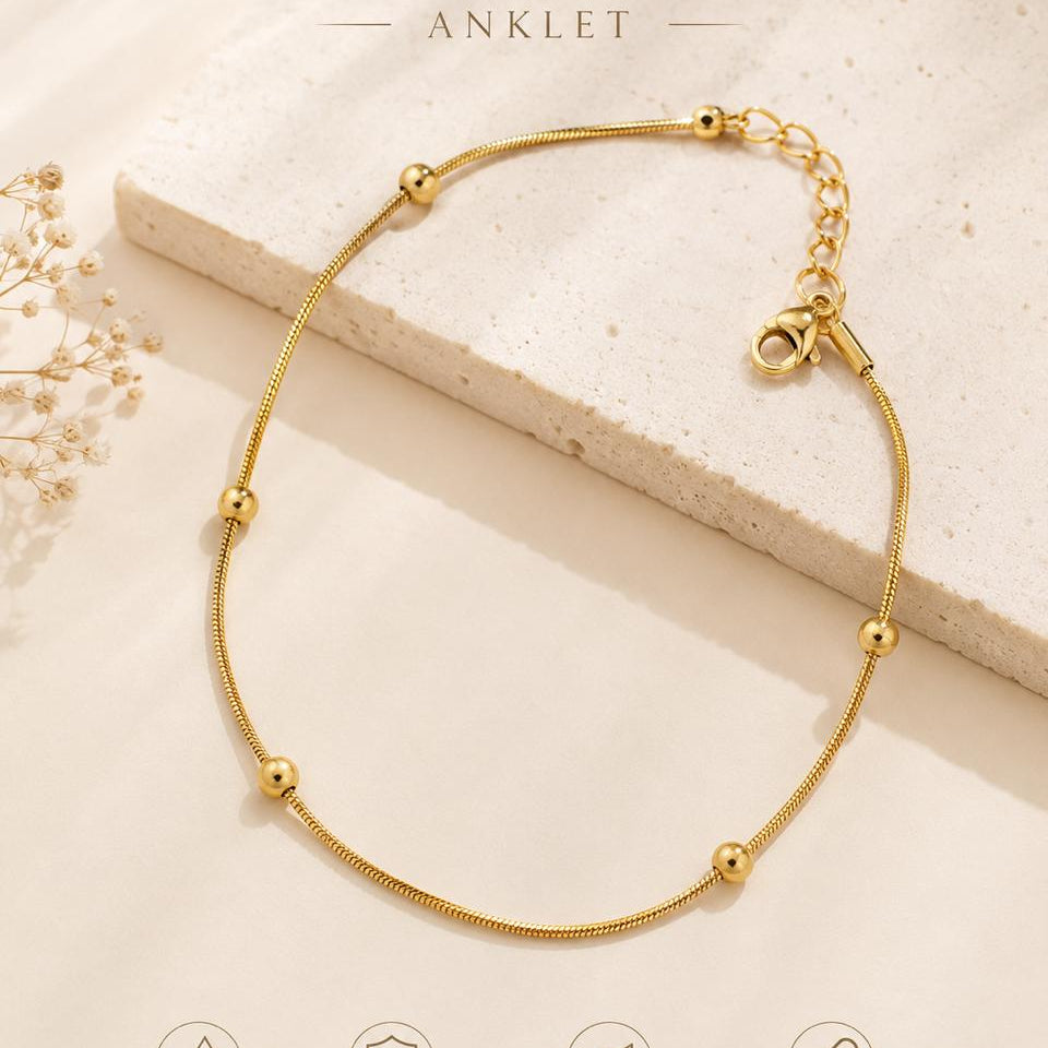 Gold beads stainless steel Snake Chain Anklet