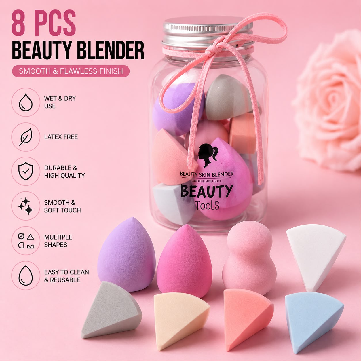 8 Pcs Beauty Blender Set in use – flawless finish