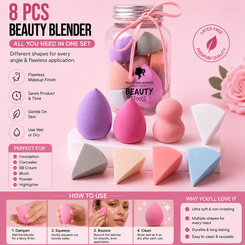 8 Pcs Beauty Blender Set – features and shapes