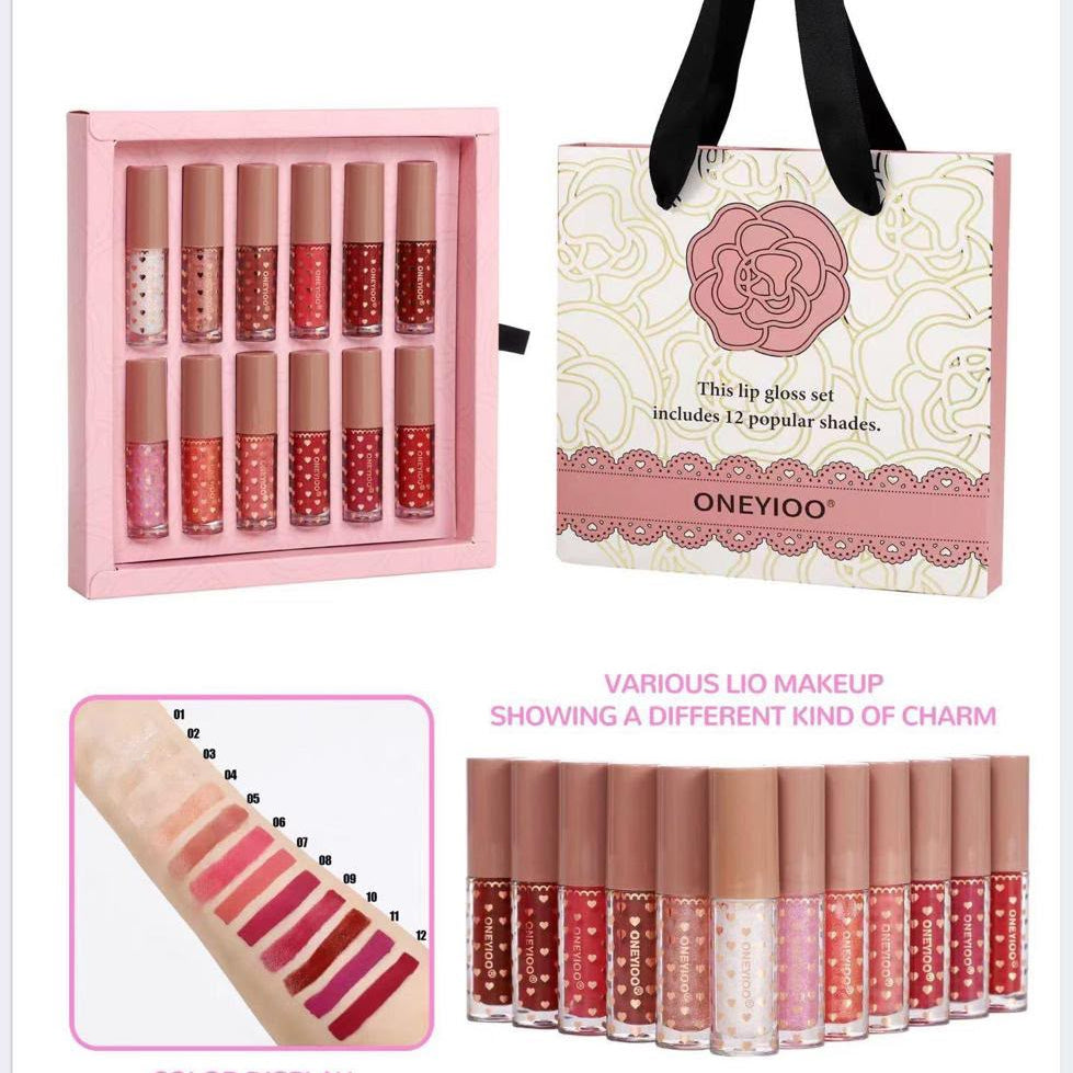 ONEYIOO 12-piece lipgloss set in pink display box