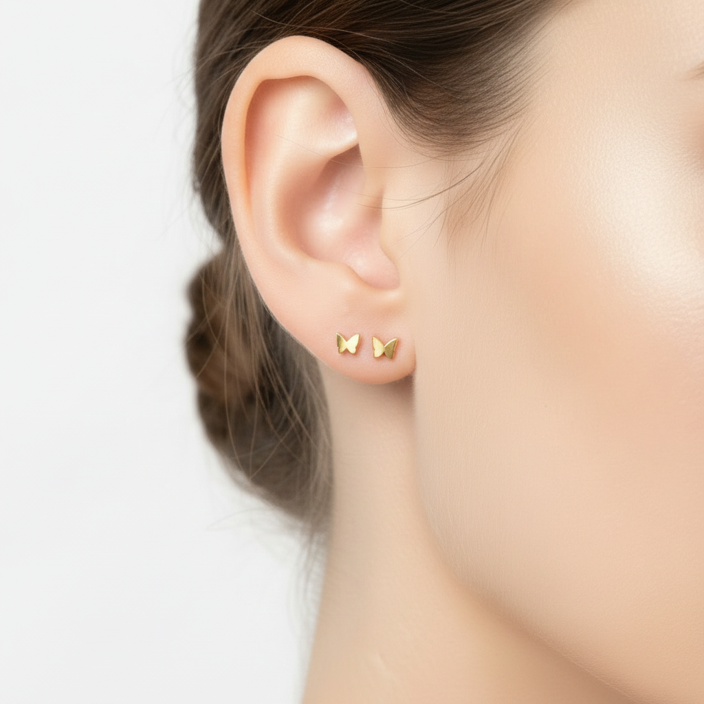 Gold Butterfly Stud Earrings Set – 3 Pairs | Stainless Steel