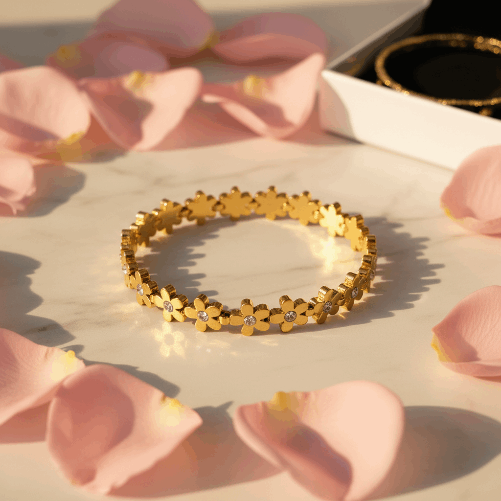 Gold Flower Bracelet Marble & Roses