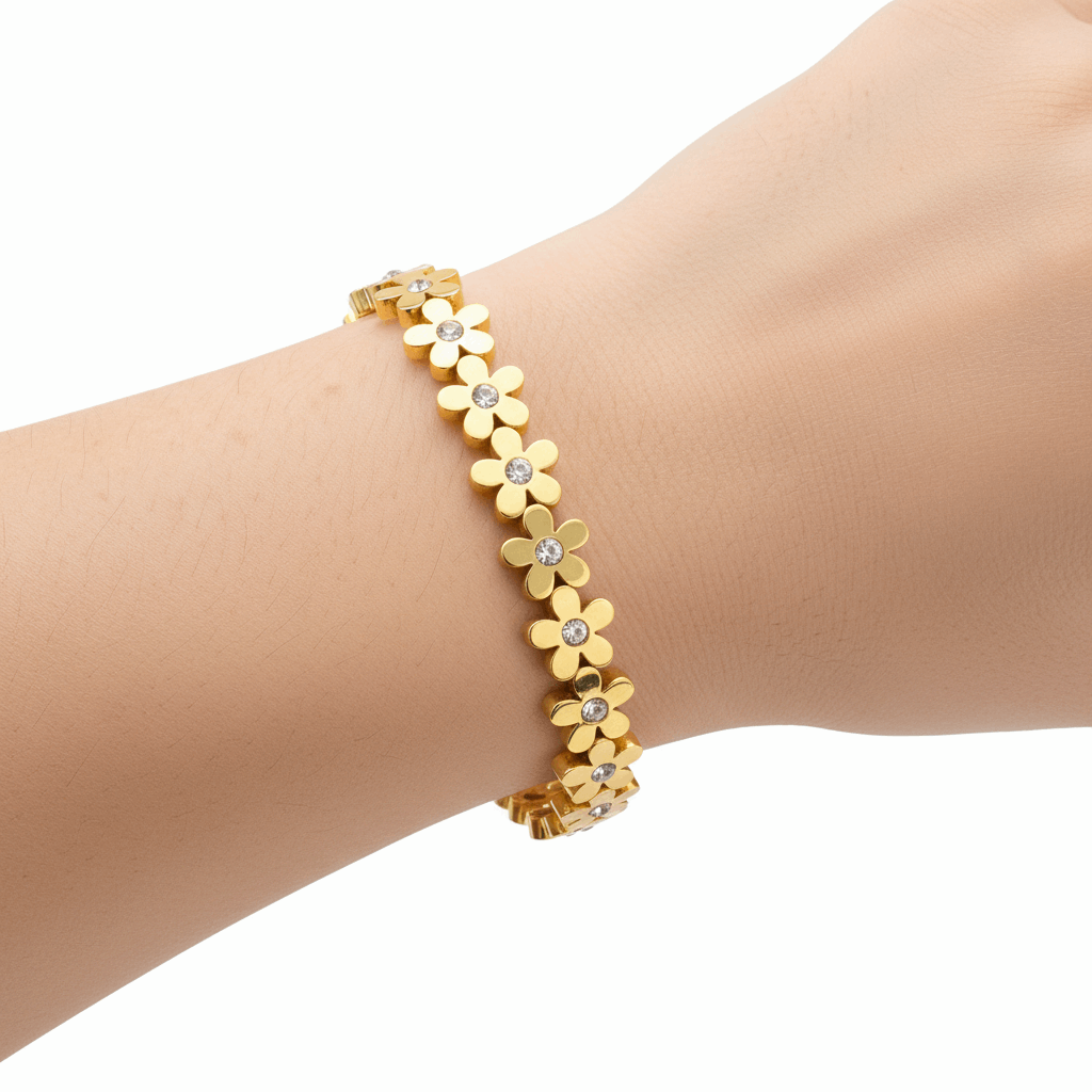 Gold Smooth Flower Karha Bracelet