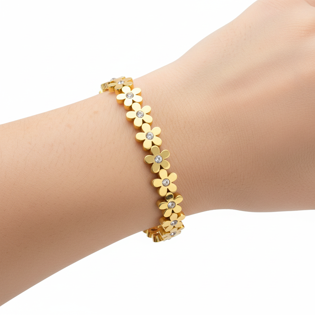 Gold Smooth Flower Karha Bracelet