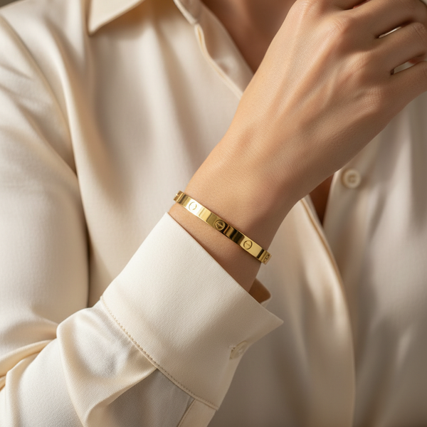 Gold Screw Bangle - Lifestyle Wrist Shot