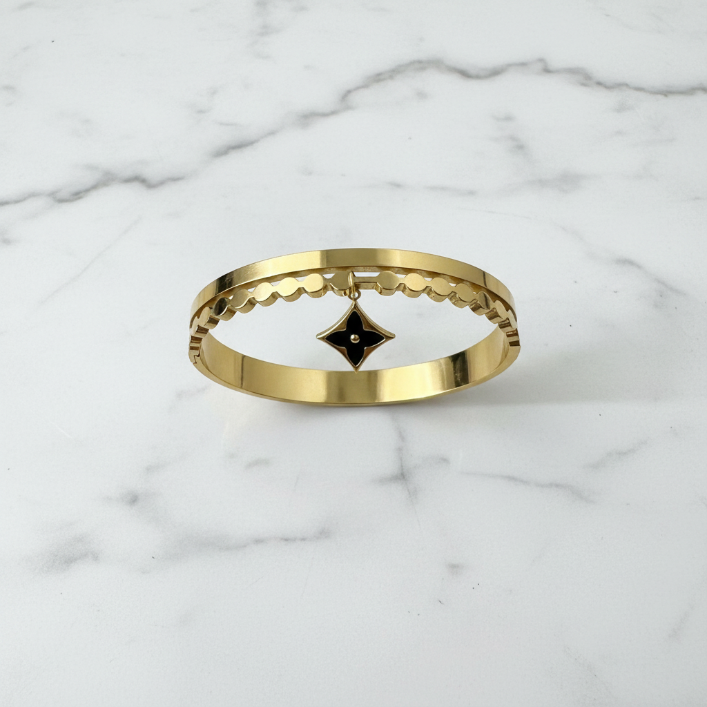 Gold Star Charm Bangle - White Marble Flat Lay