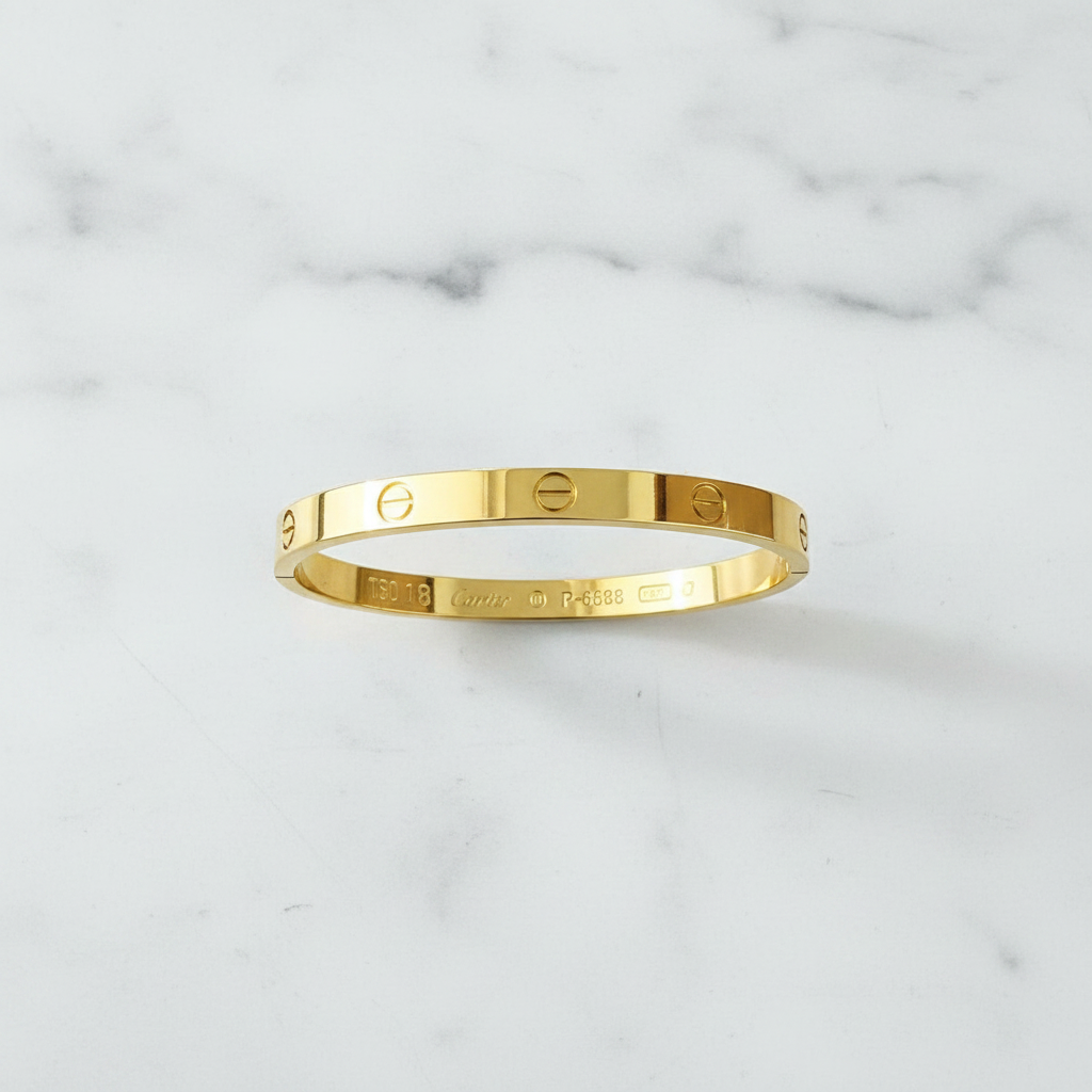 Gold Screw Bangle - White Marble Flat Lay