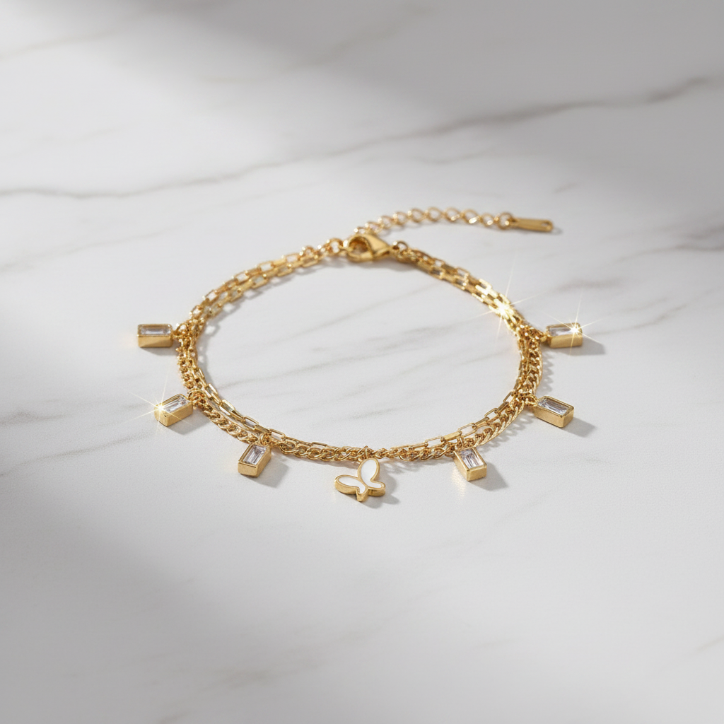 Butterfly Crystal Double Bracelet - White Marble Hero Shot