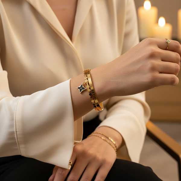 Gold Star Charm Bangle - Lifestyle Wrist Shot