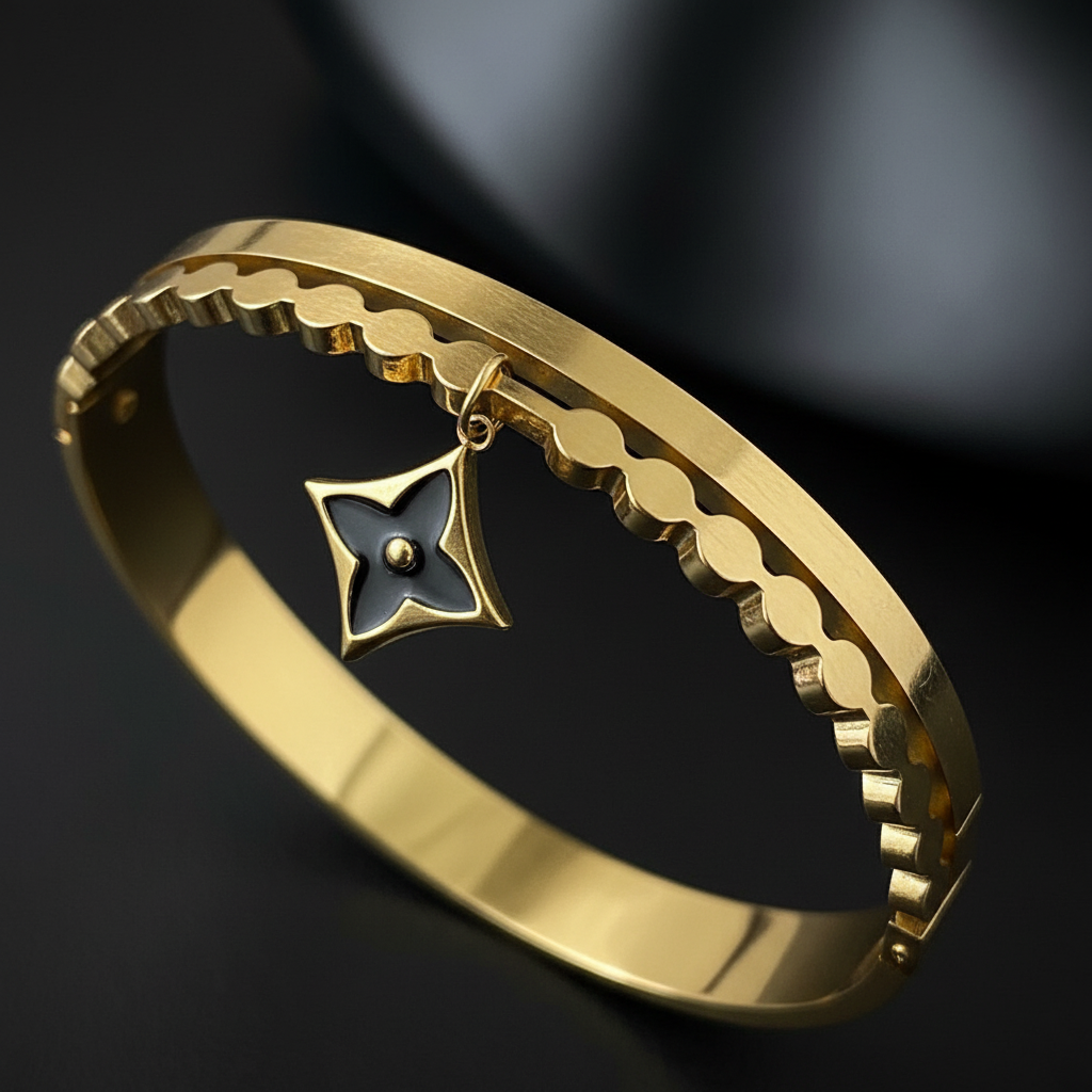 Gold Star Charm Bangle - Macro Detail Shot