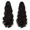 Black wavy claw clip ponytail hair extension front and back view
