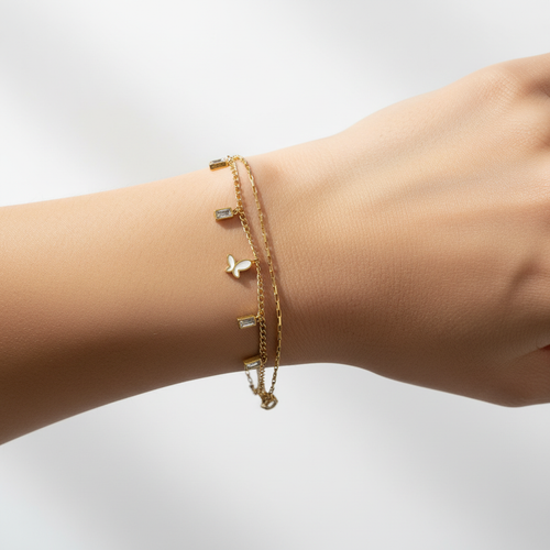 Butterfly Crystal Double Bracelet worn on wrist - lifestyle shot