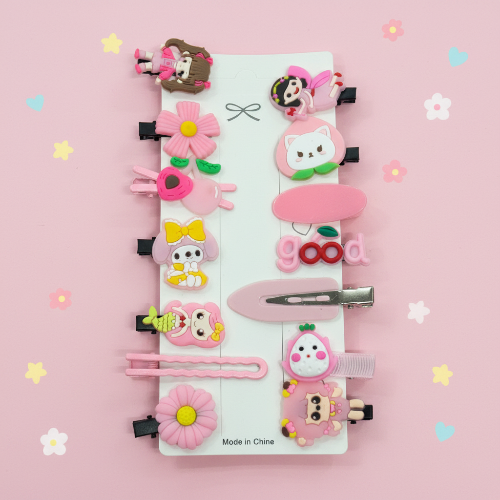 Kids Hair Clips – Pastel Pink Floral Background