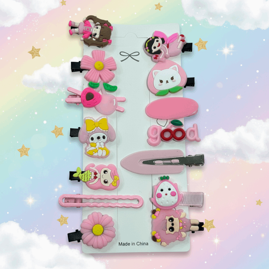 Kids Hair Clips – Rainbow Sparkles Background